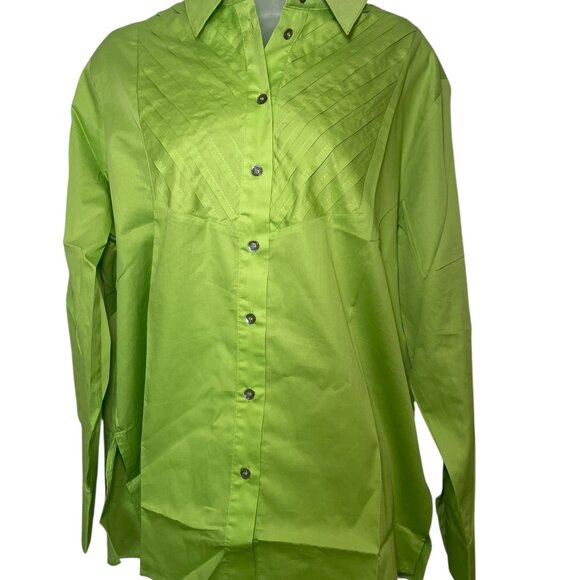 Harshman Kaliyah Pleated Button-Up Shirt – Green – Size 1X – NWT - Picture 6 of 6